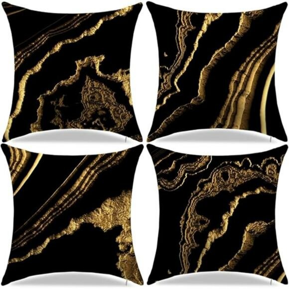 Black and Gold Throw Pillow Covers 18x18 Set of 4 Decorative Cushion Cases - Picture 7 of 7